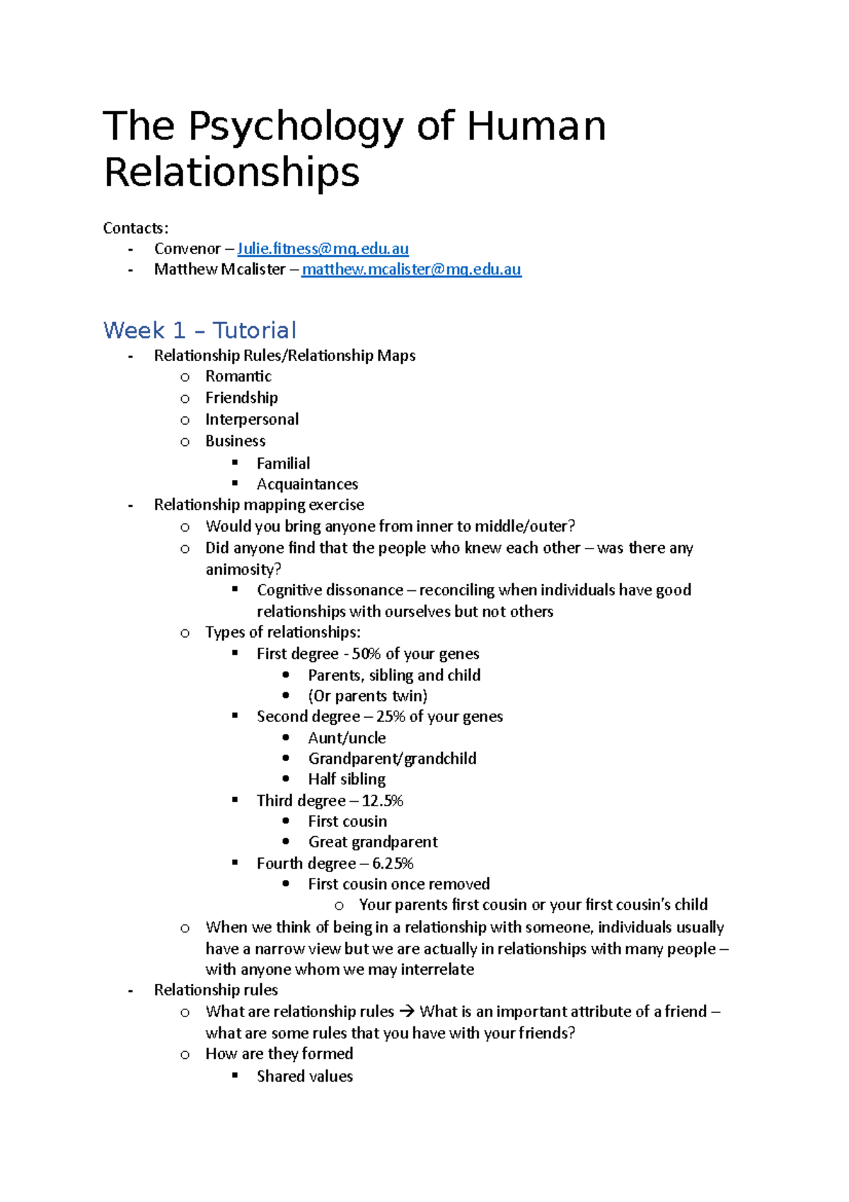 Tutorial Notes - Week 1-5 - The Psychology of Human Relationships ...