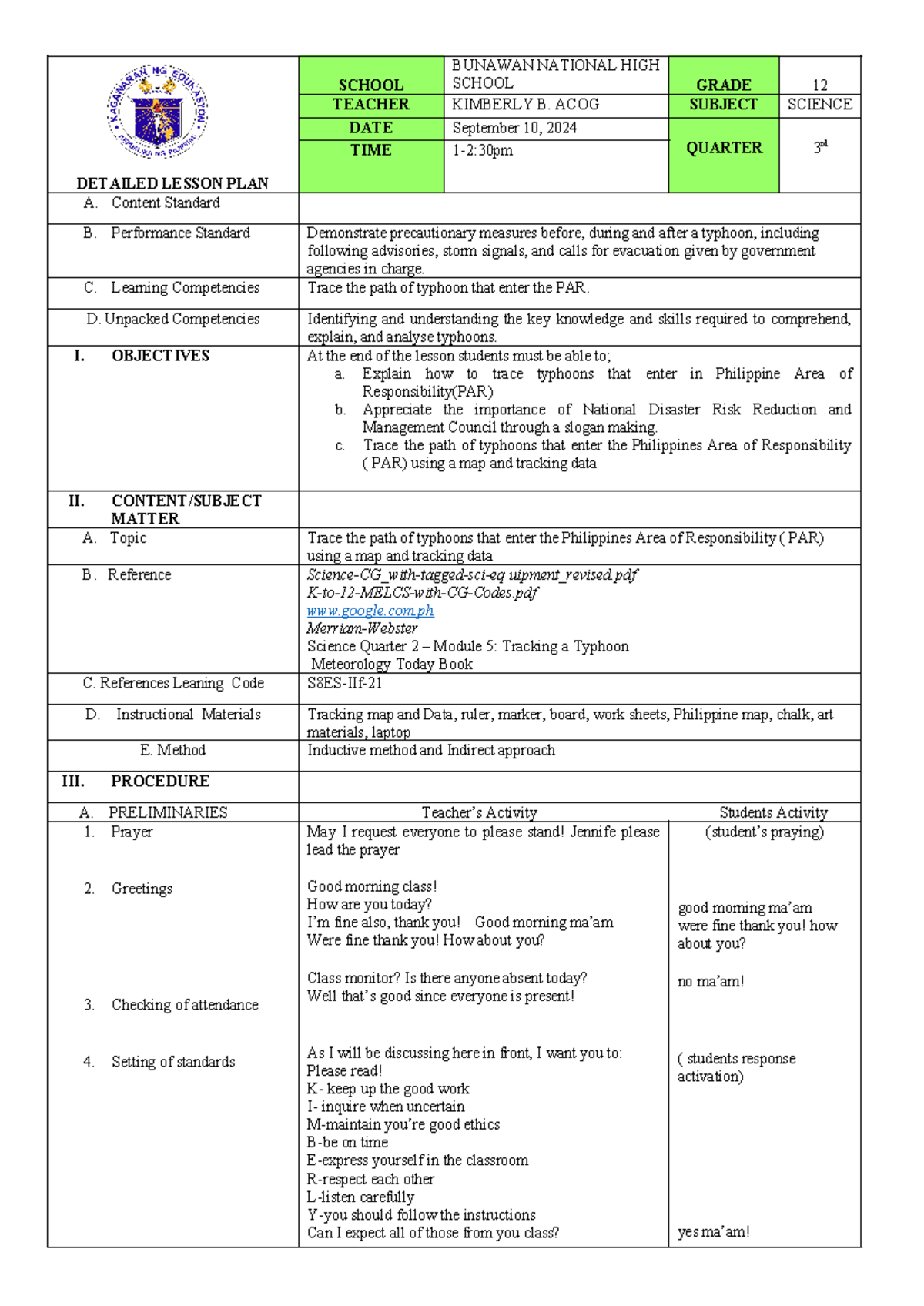 lesson plan for grade 11 - DETAILED LESSON PLAN SCHOOL BUNAWAN NATIONAL ...