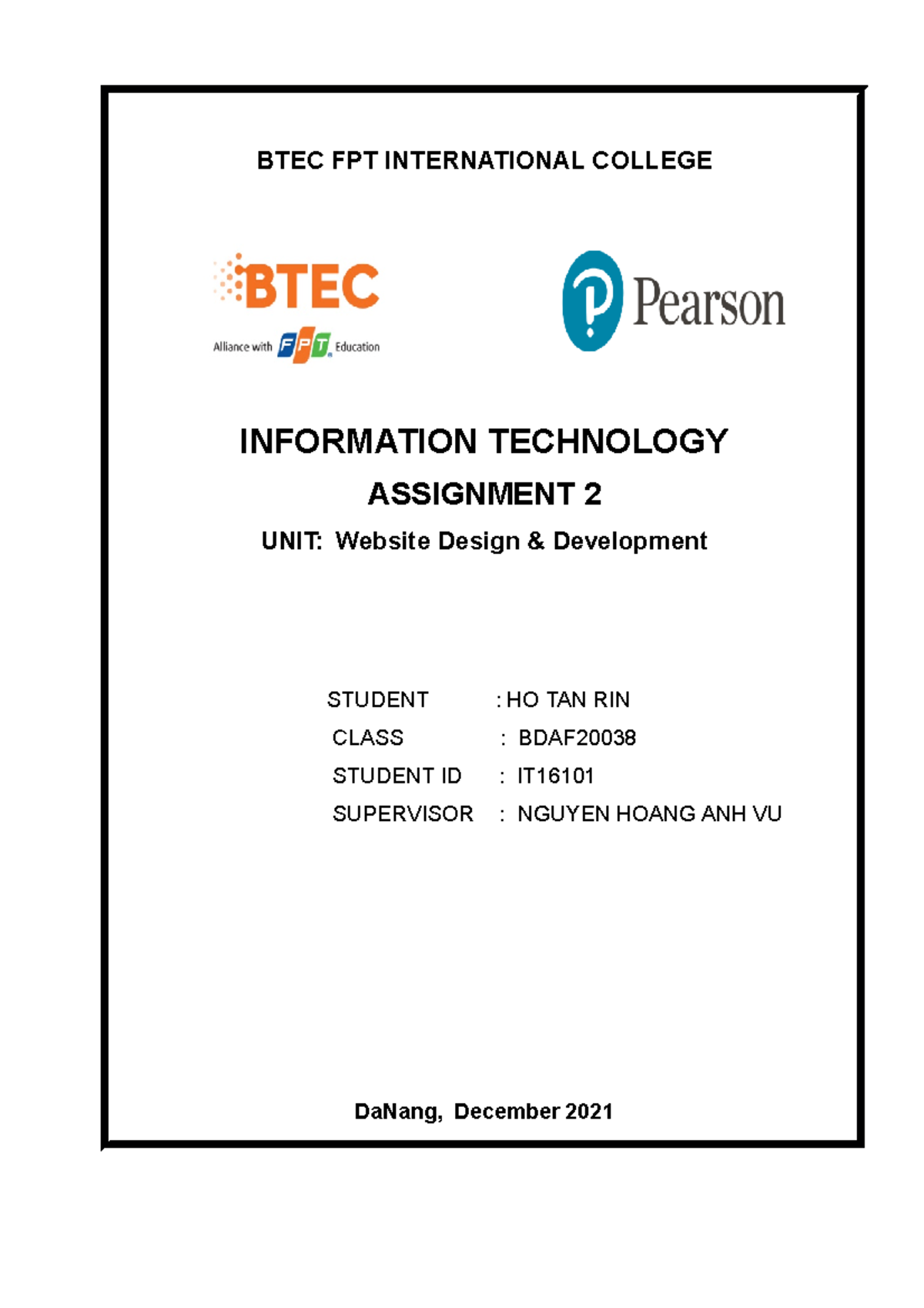 Asm 2 wed - kinh doan - BTEC FPT INTERNATIONAL COLLEGE INFORMATION ...