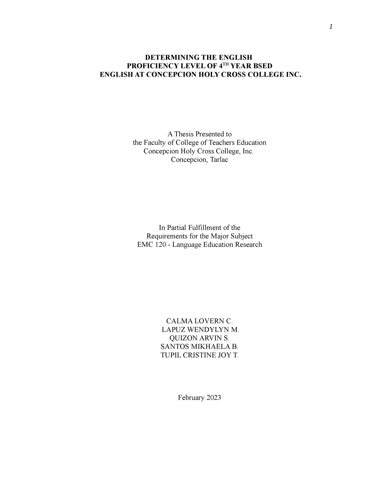 Chapter 1 Research Study 1 - DETERMINING THE ENGLISH PROFICIENCY LEVEL ...