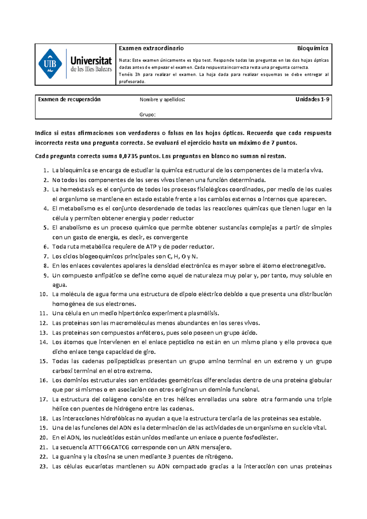 Examen Convocatoria Extraordinaria Primer Parcial Bioquímica - Examen ...