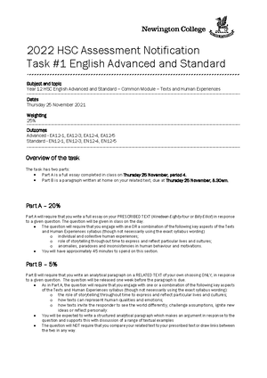HSC Assessment Task 1 Notification 2022 - Year 12 HSC Assessment ...