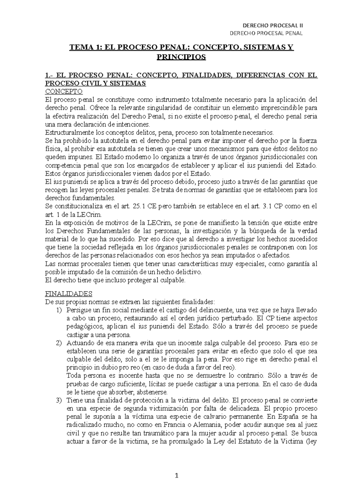 TEMA 1 - Apuntes Derecho Procesal II UJA - DERECHO PROCESAL PENAL TEMA ...