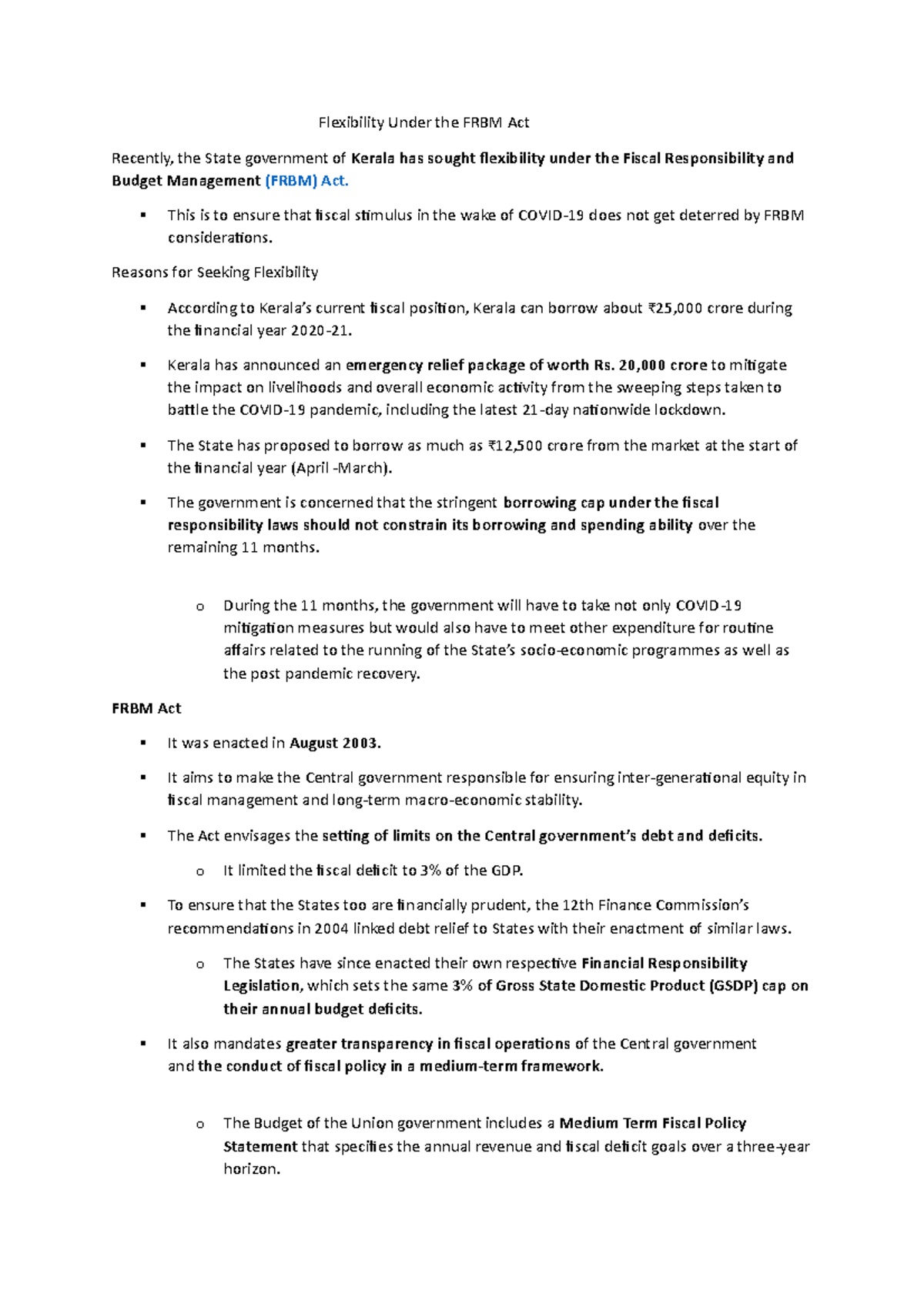 Flexibility Under the FRBM Act - Flexibility Under the FRBM Act ...