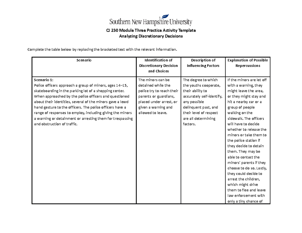 CJ 230 Module Three Practice Activity Template - CJ 230 Module Three ...