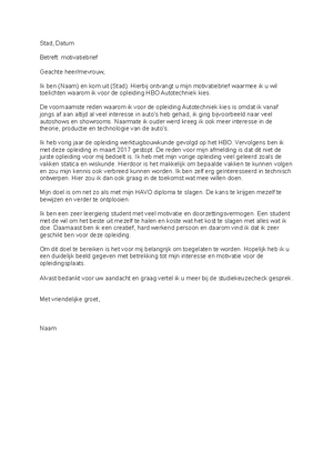 Motivatiebrief Autotechniek Stad Datum Betreft Motivatiebrief Geachte Heer Mevrouw Ik Ben Studeersnel