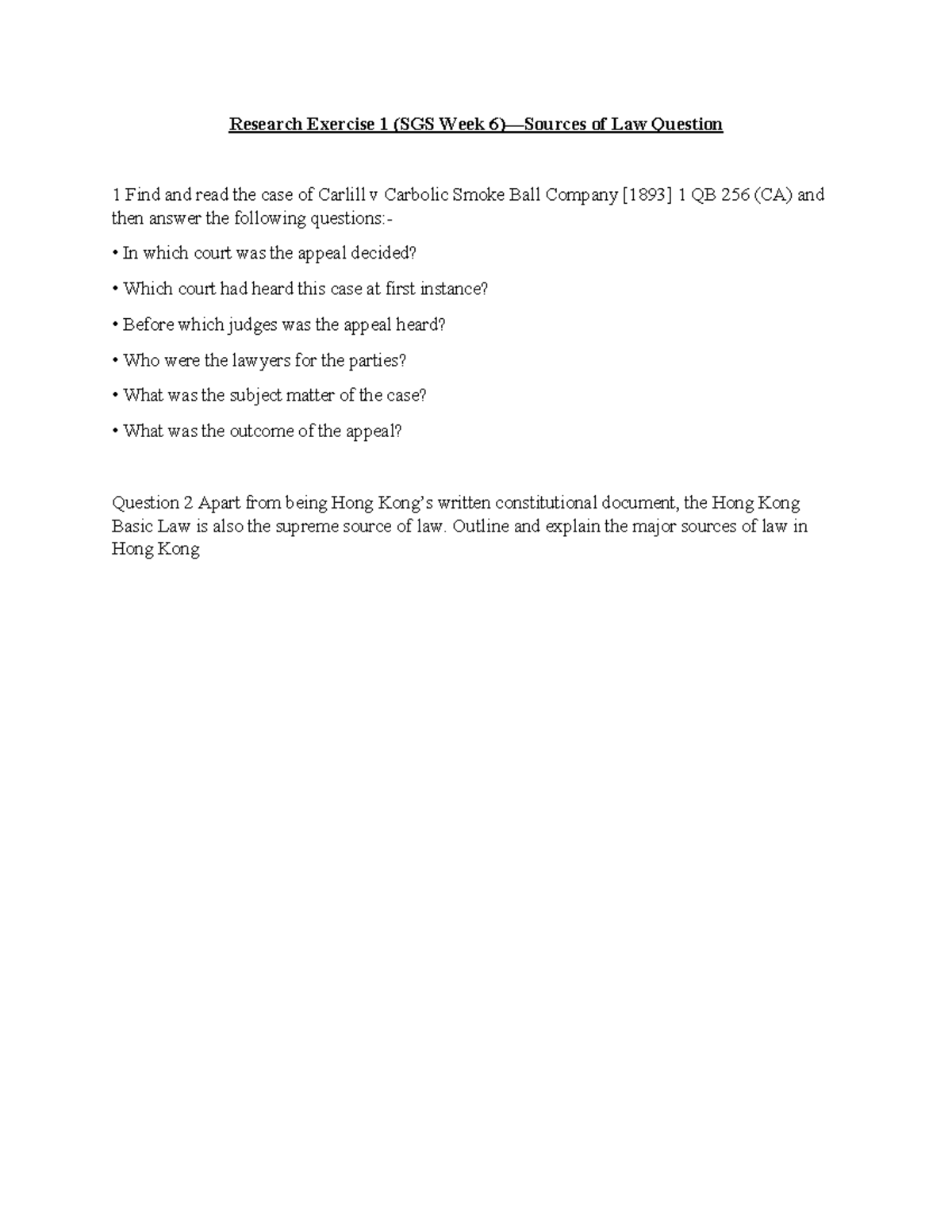 Questions of Research Exercise 1 Research Exercise 1 (SGS Week 6