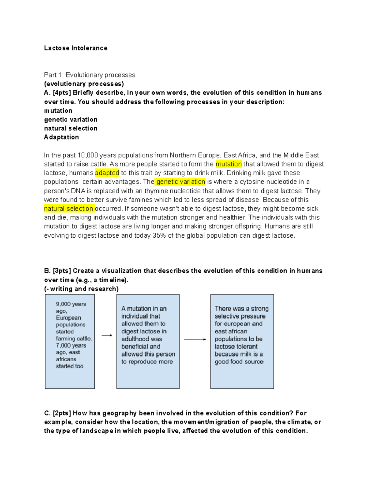 Bio and society project 1 Lactose Intolerance Part 1 Evolutionary processes (evolutionary