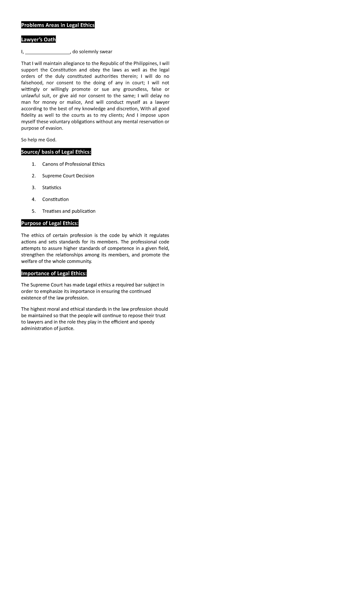 Problems Areas in Legal Ethics reviewer Problems Areas in Legal