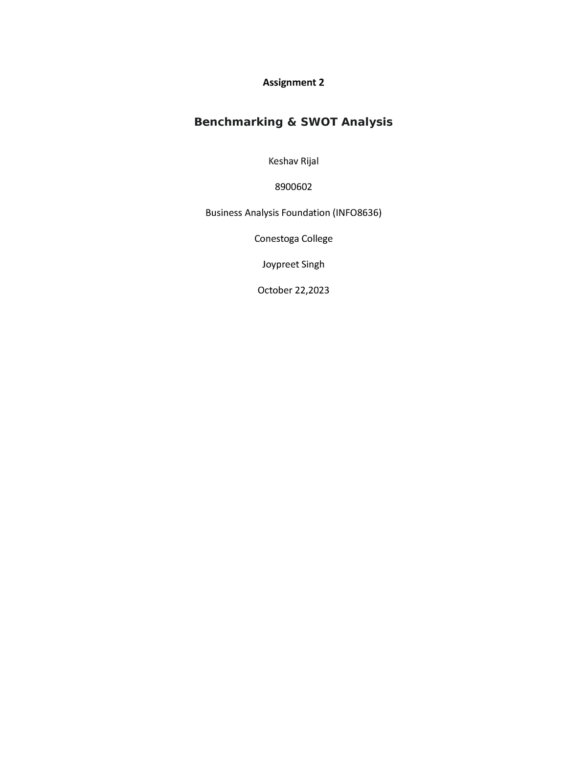 assignment 2 benchmarking and swot analysis