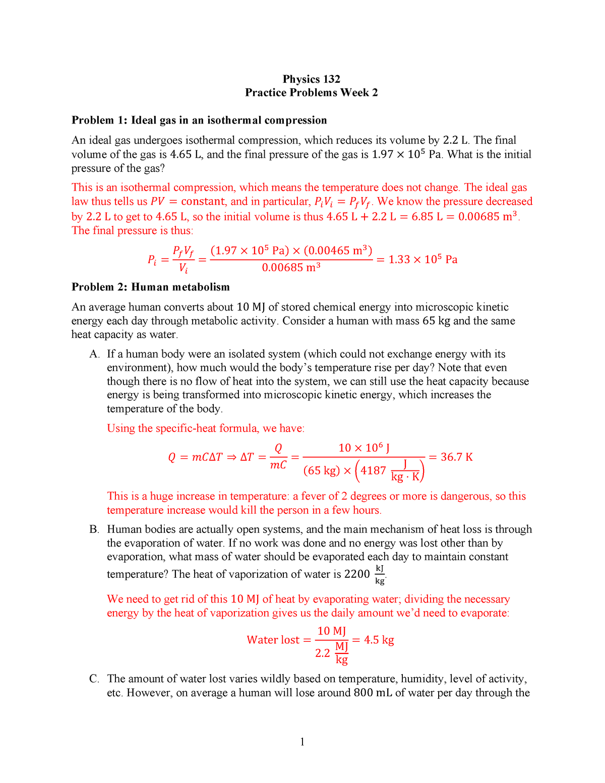 Week 2 Practice Problems Solutions - Physics 13 2 Practice Problems ...