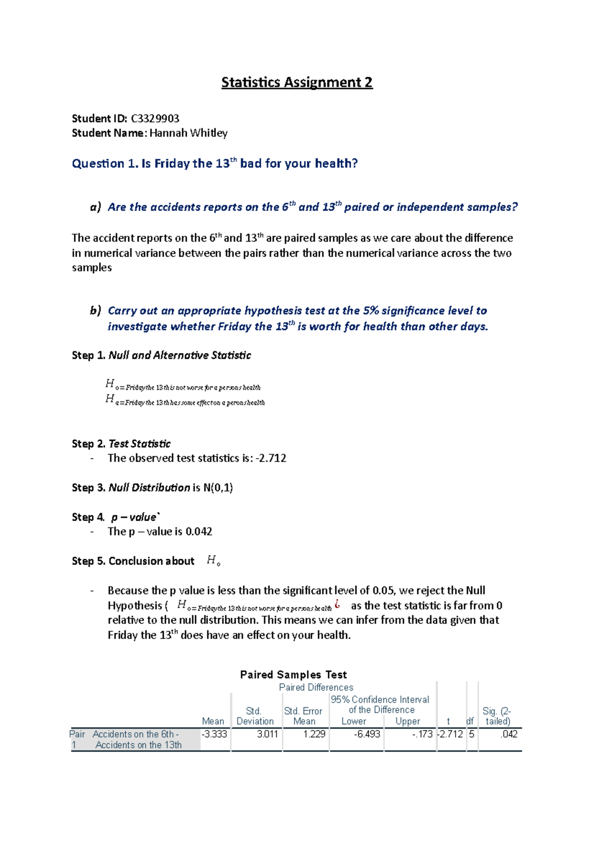 Statistics Assignment 2 - Is Friday the 13th bad for your health? a ...