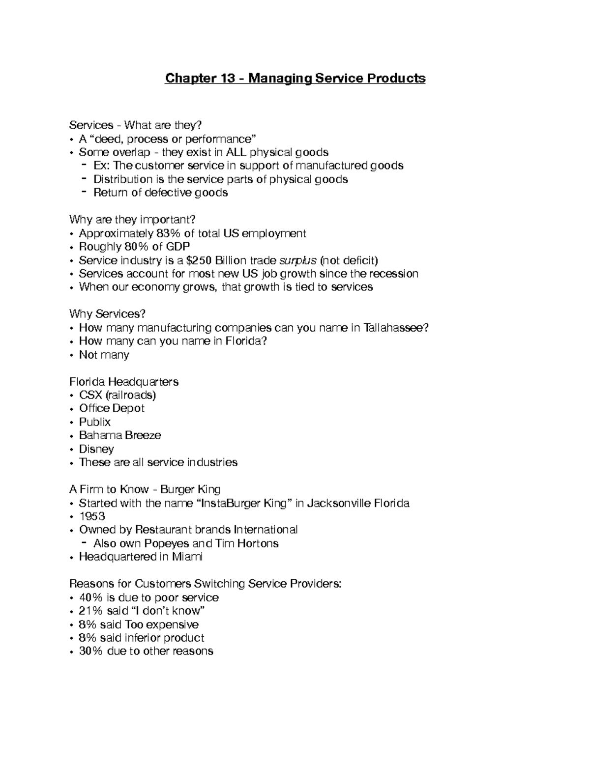 Chapter 13 Notes - Chapter 13 - Managing Service Products Services ...