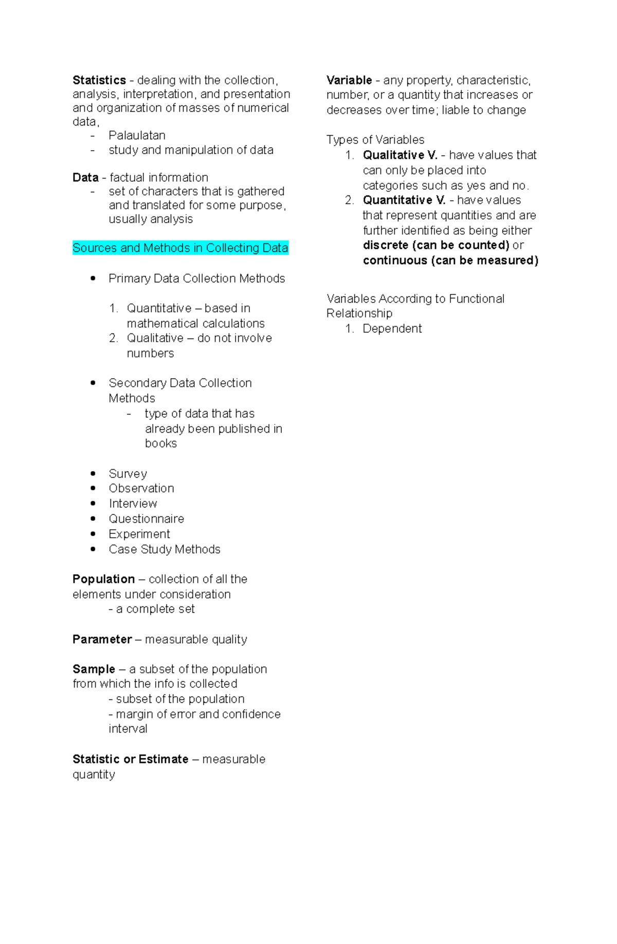 Statistics - This is a lecture note for staatistics. It can be used for ...