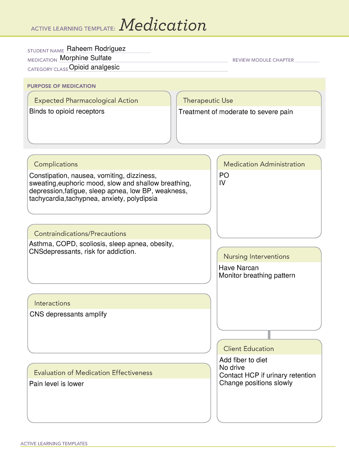 ATI medication template Morphine ACTIVE LEARNING TEMPLATES
