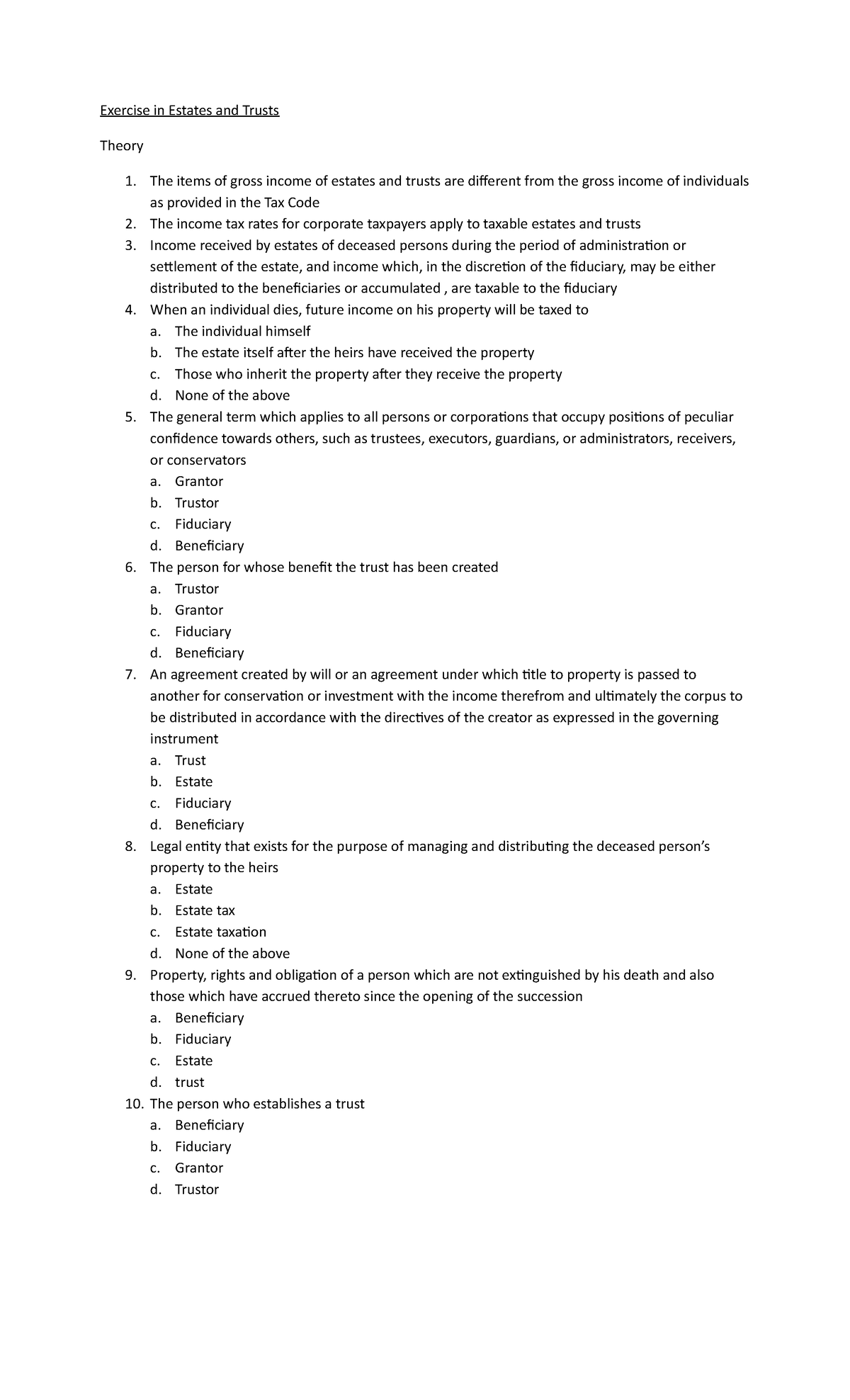 2 Exercises Estates and TRusts - Exercise in Estates and Trusts Theory ...