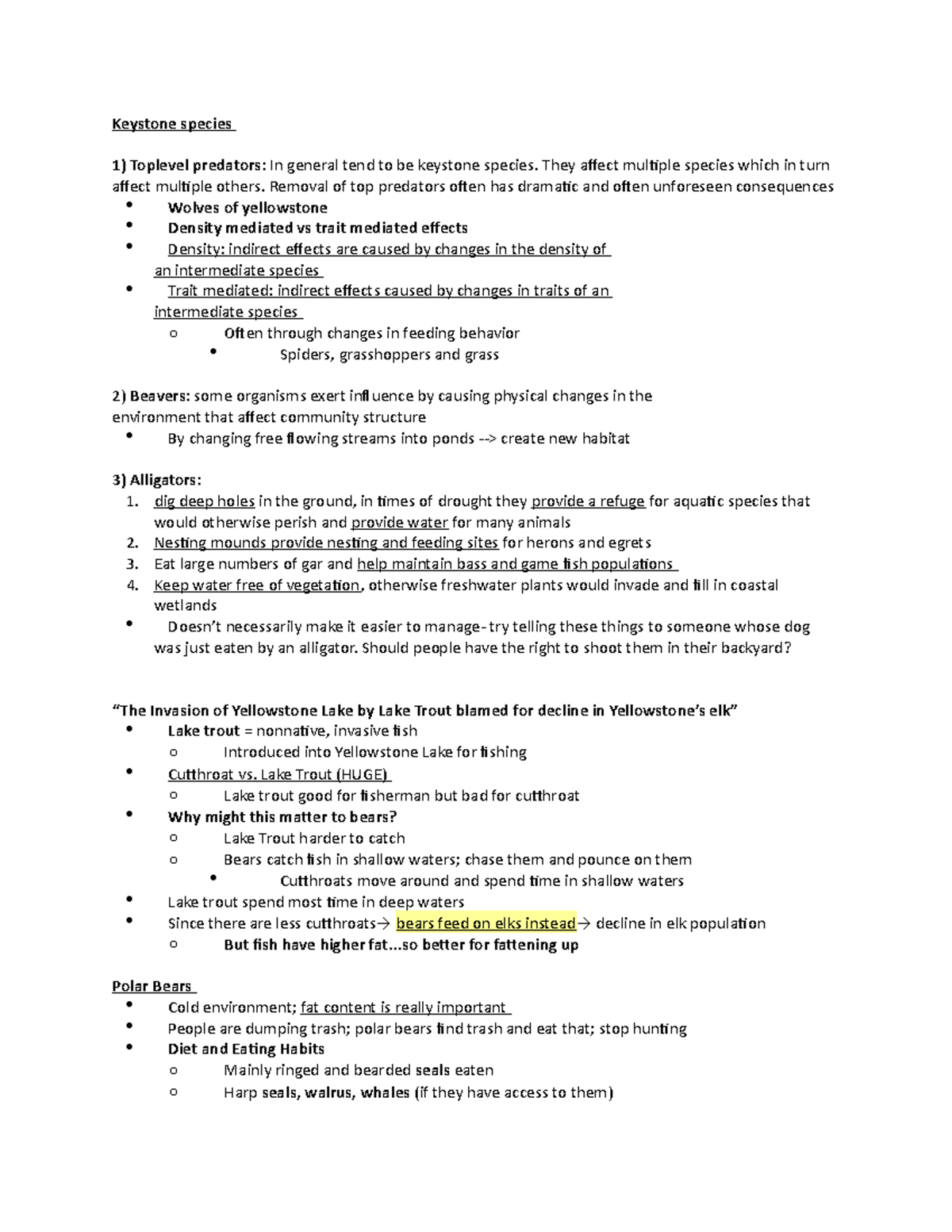 Lecture 10 notes - Keystone species Toplevel predators: - Studocu