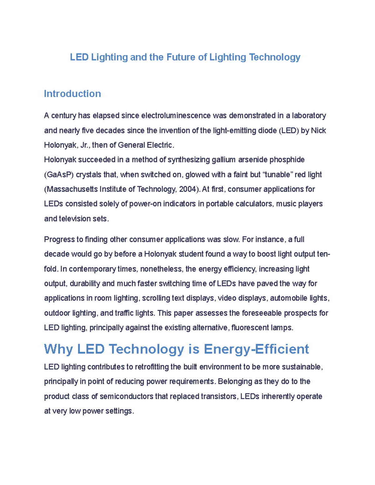 Activity 8 Essay about LED Lighting and the Future of Lighting