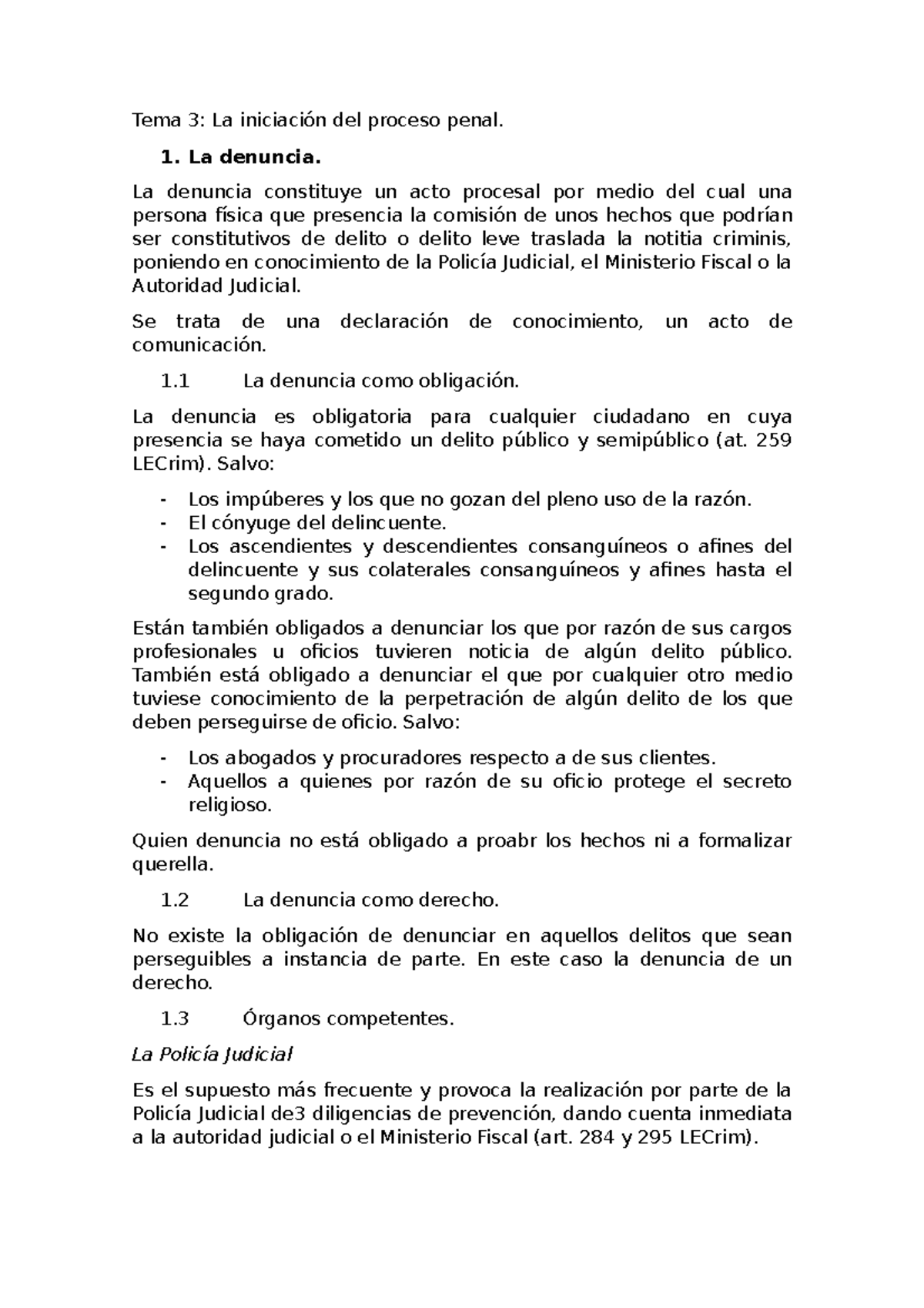 Tema 3 - Apuntes - Tema 3: La Iniciación Del Proceso Penal. La Denuncia ...