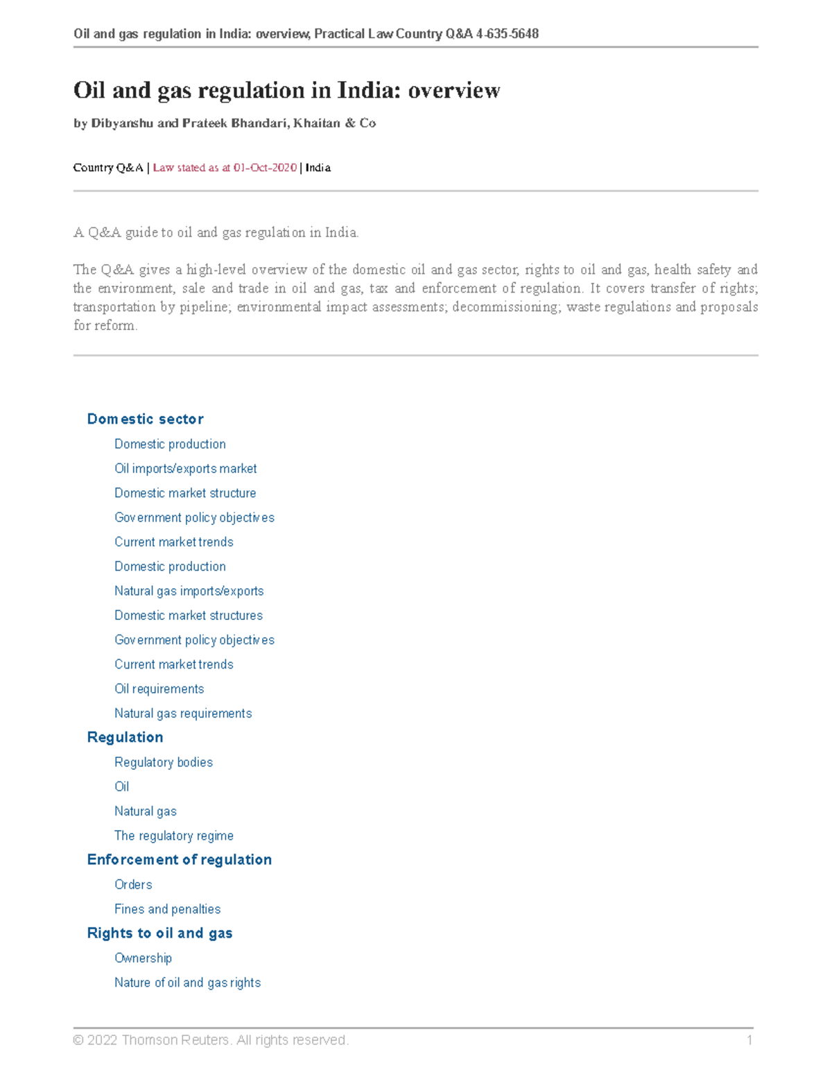 Oil and gas regulation in India overview The Q&A gives a highlevel
