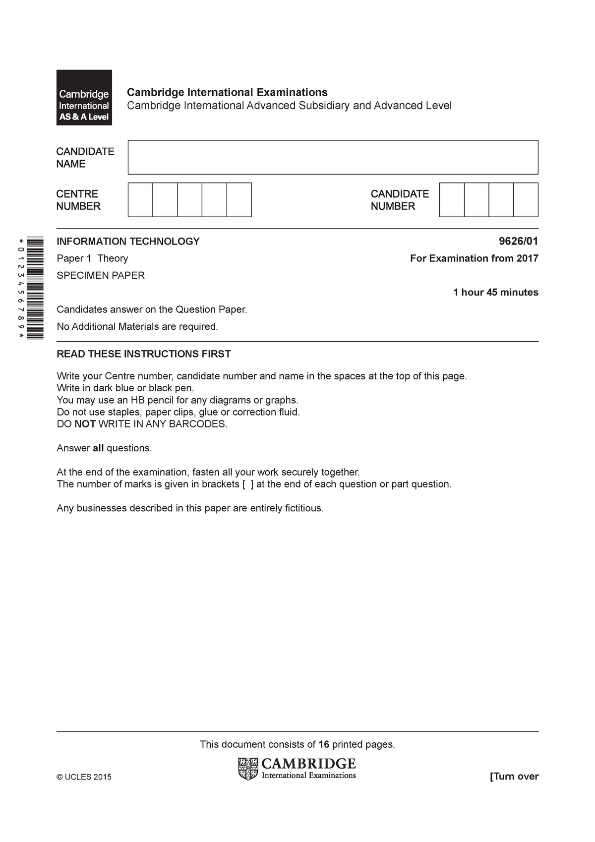 204951 2017 paper 1 specimen paper - This document consists of 16 ...