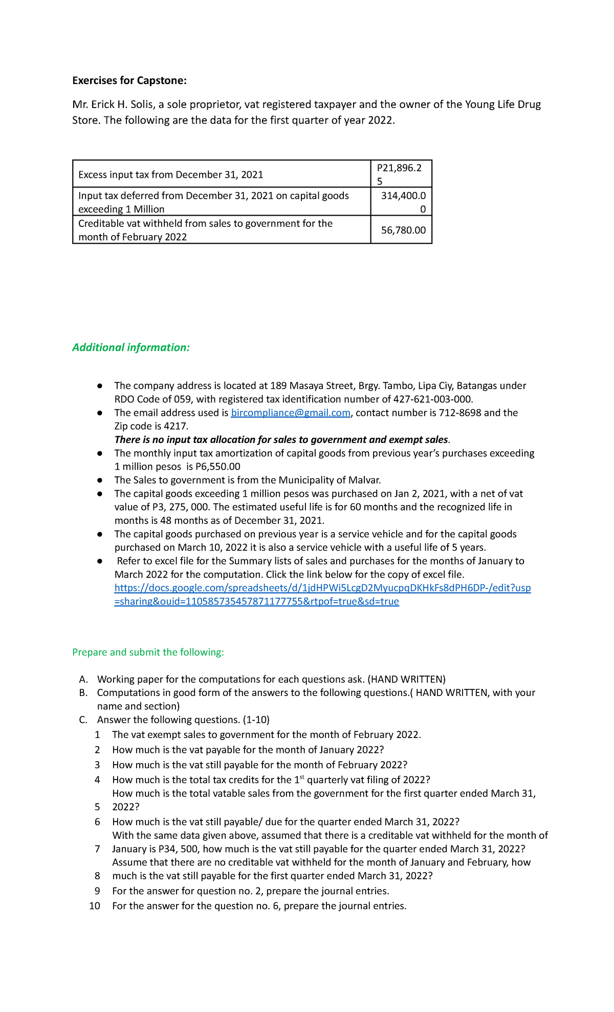 Exercises For Capstone Form 2550Q - Exercises For Capstone: Mr. Erick H ...