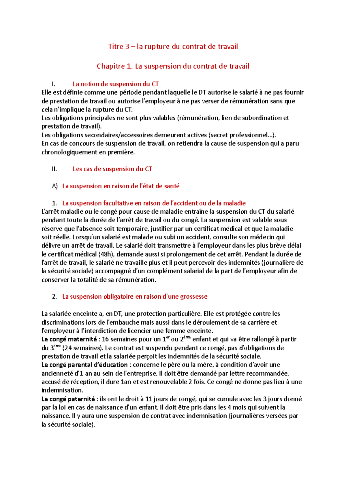 Droit du travail Titre 3 la rupture du contrat de