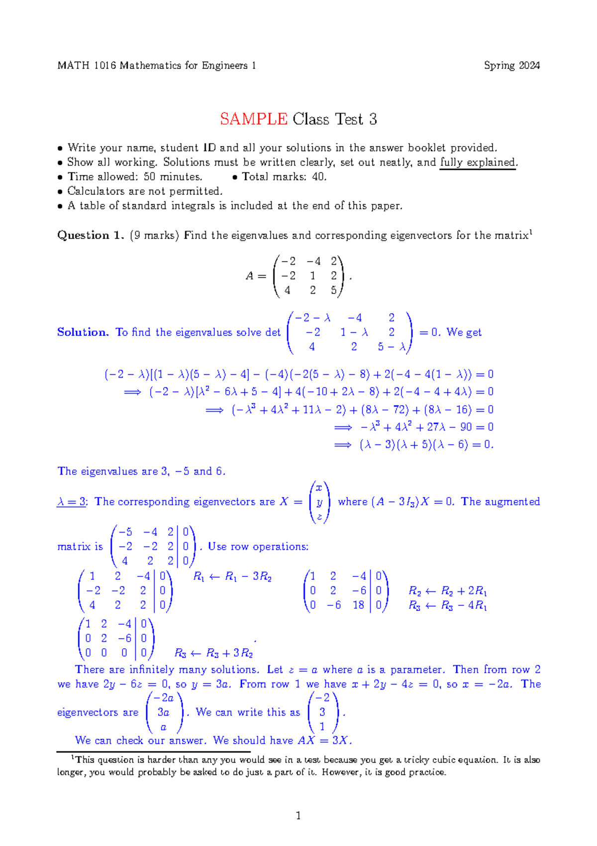 MATH1016 Sample Class Test 3 - MATH 1016 Mathematics for Engineers 1 ...