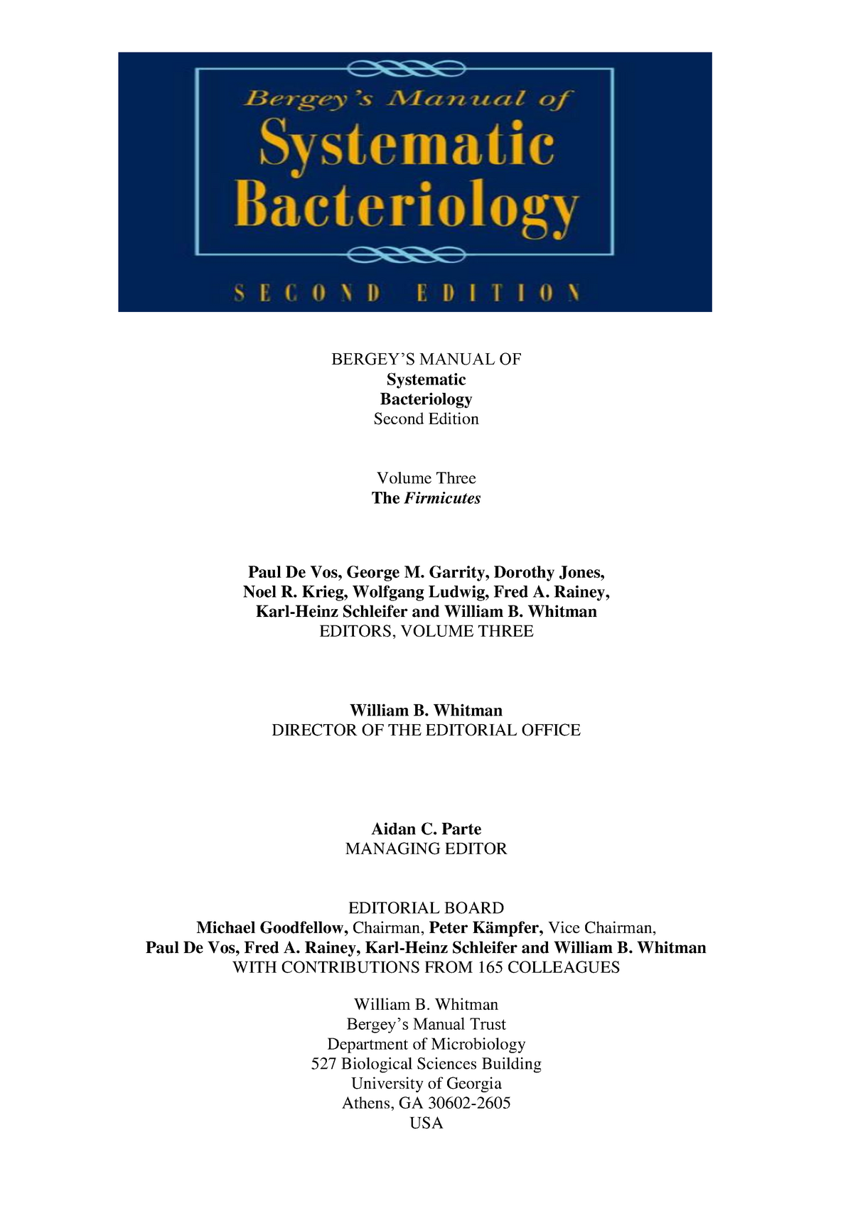 Bergeys Manual OF Systematic Bacteriolog - BERGEY’S MANUAL OF ...