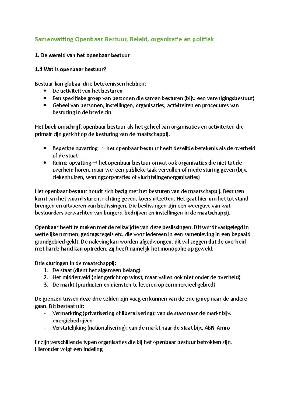 Samenvatting Openbaar Bestuur (h1,2,3,8,9,10) - Samenvatting Openbaar ...