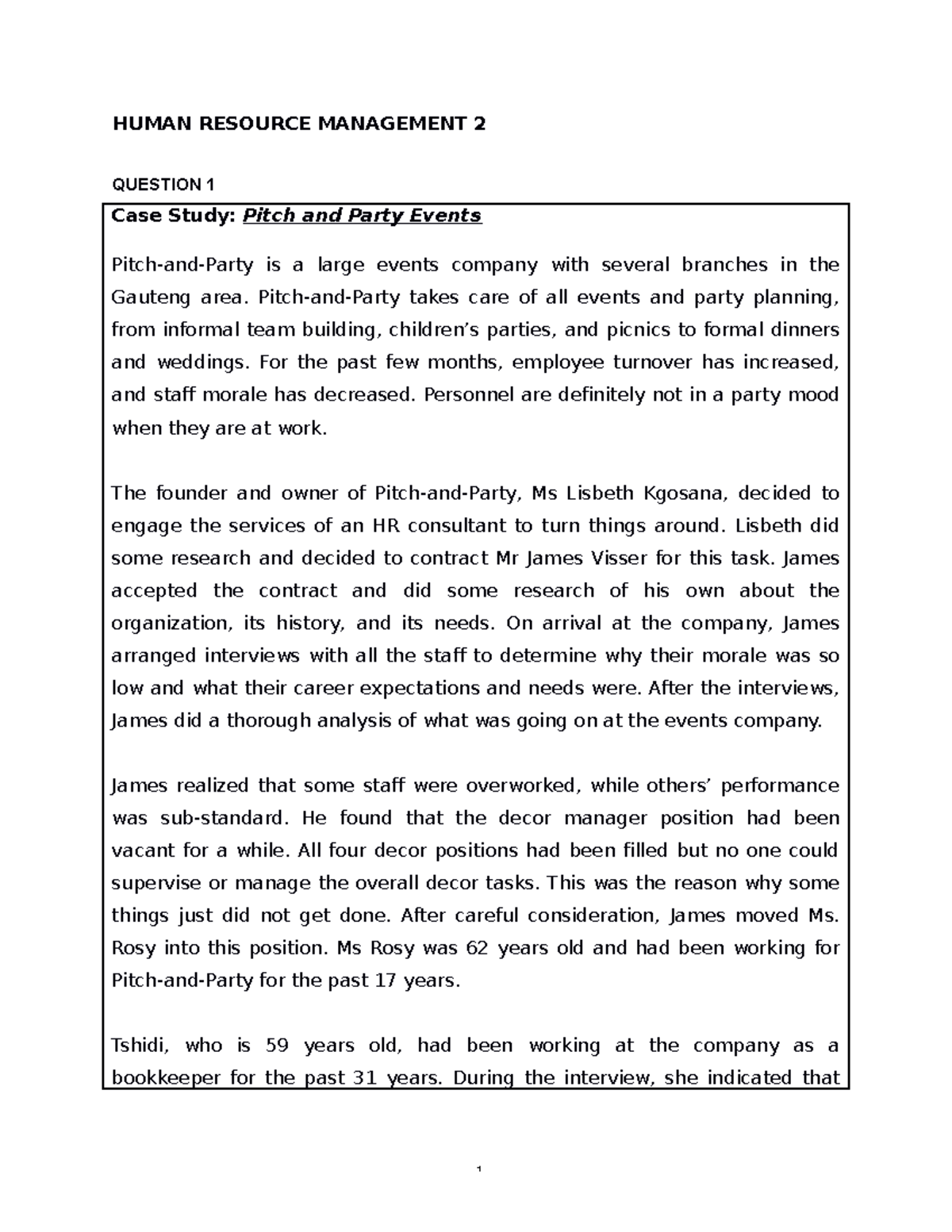 HRM2 CASE Studies 2023 - HUMAN RESOURCE MANAGEMENT 2 QUESTION 1 Case ...