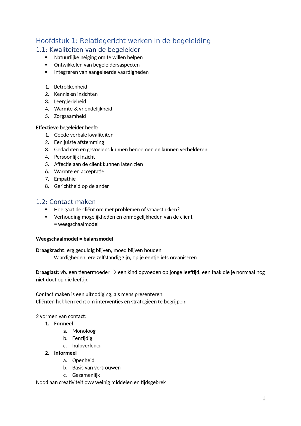 Communicatie Samenvatting Hoofdstuk 1 Relatiegericht Werken In De