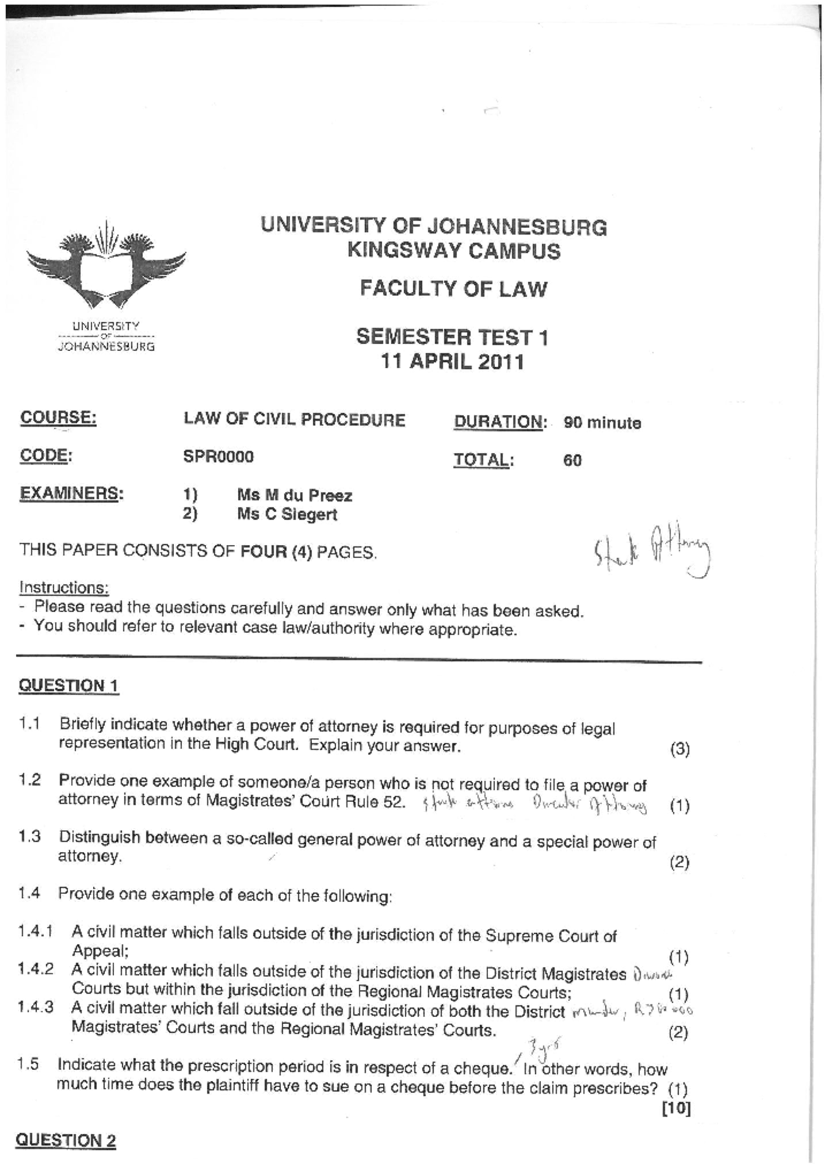 Civil Procedure 11 April 2011 - Copy - CPR41Y0 - Studocu
