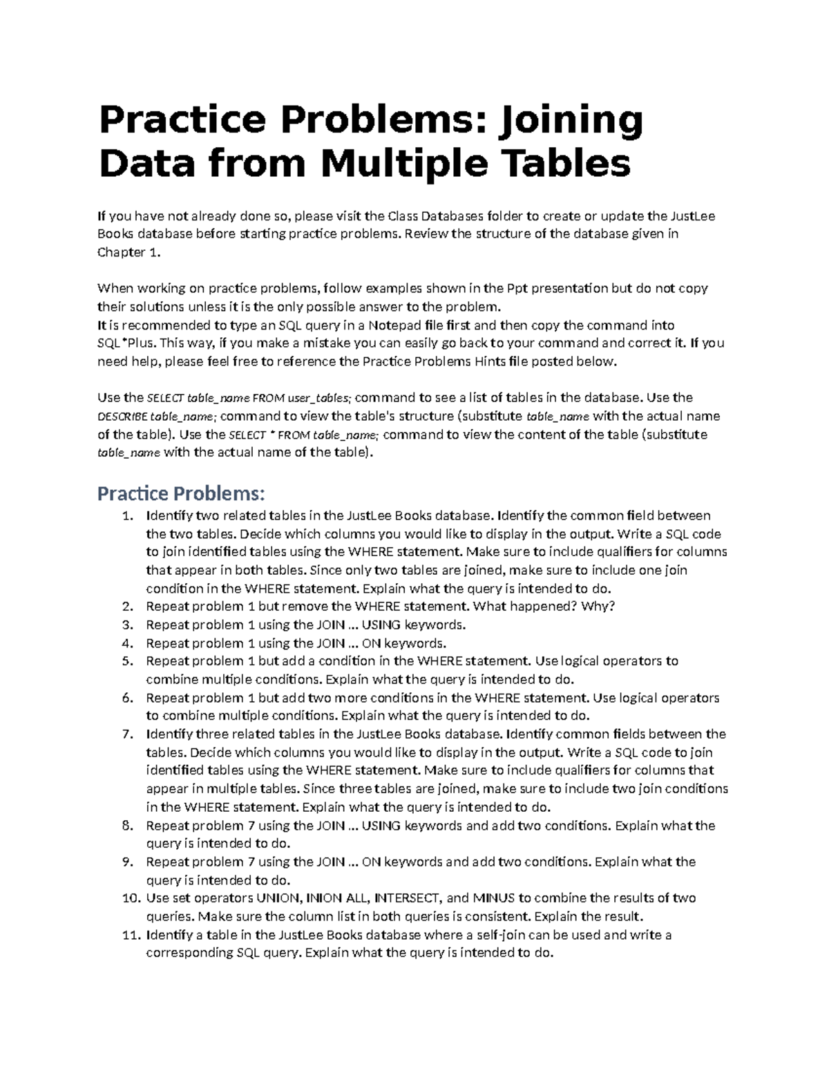 Practice Problems Joining Data From Multiple Tables - Practice Problems ...