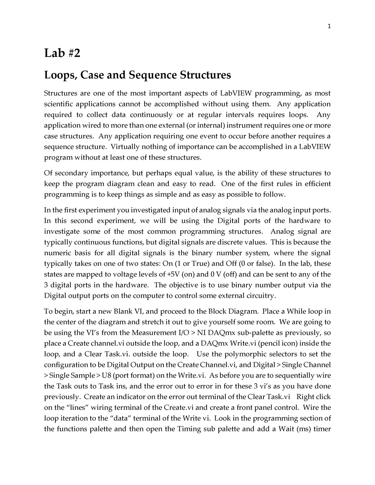 Experiment #2 Loops, Case And Sequence Structures - Phys 242L ...