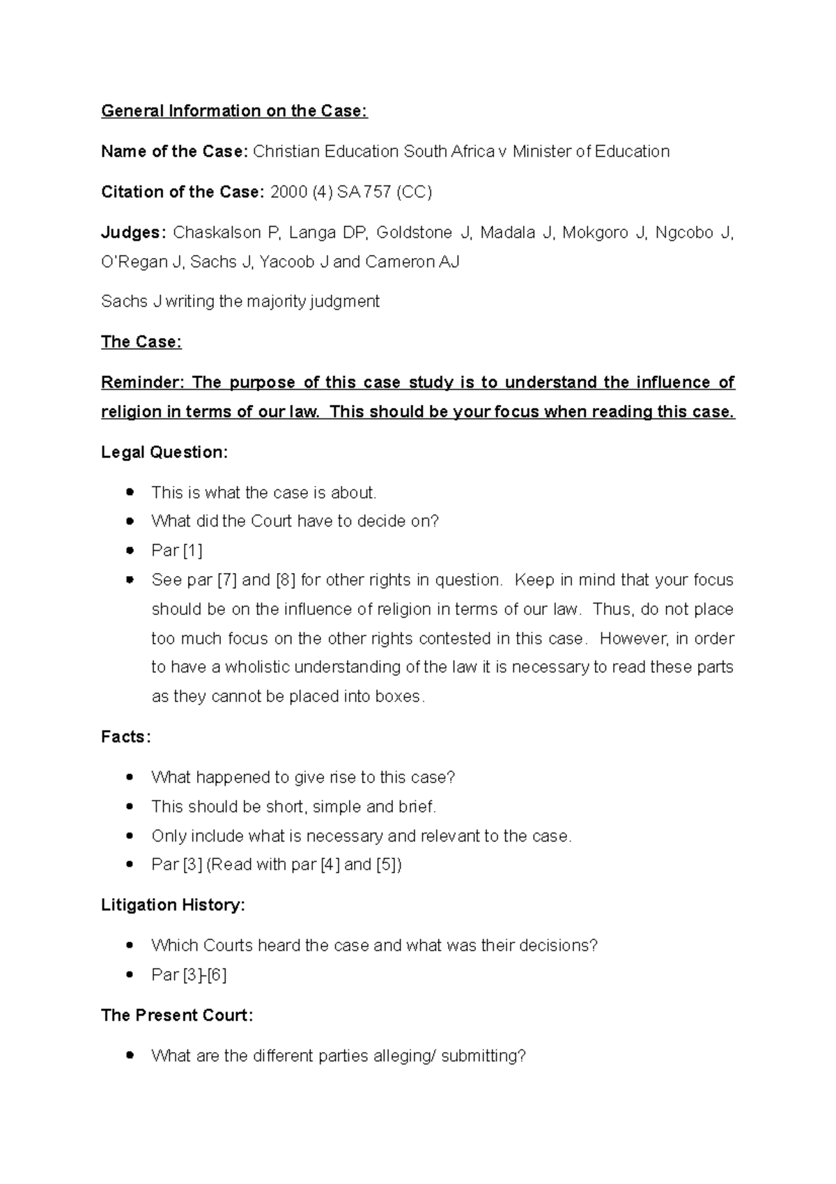 Reading guideline - prof - General Information on the Case: Name of the ...