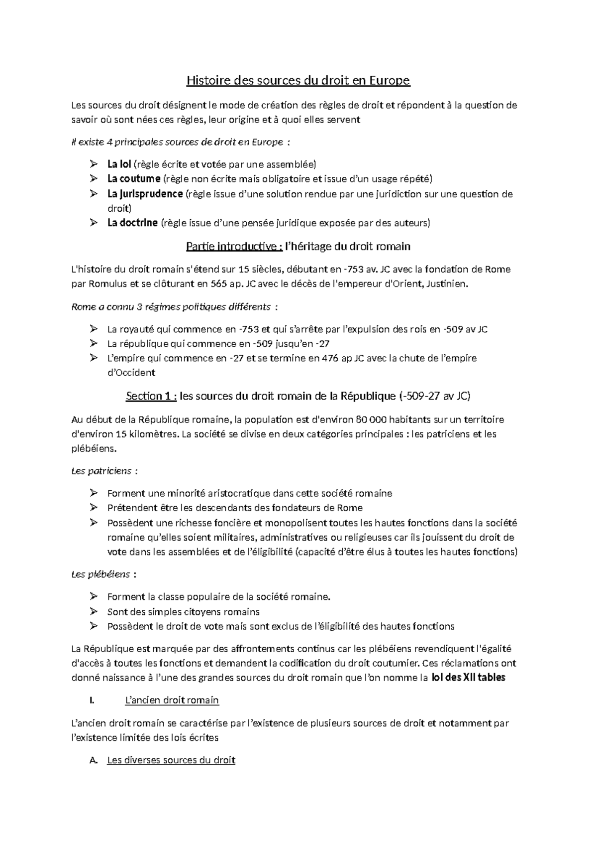 Histoire des sources du droit en Europe - JC avec la fondation de Rome ...