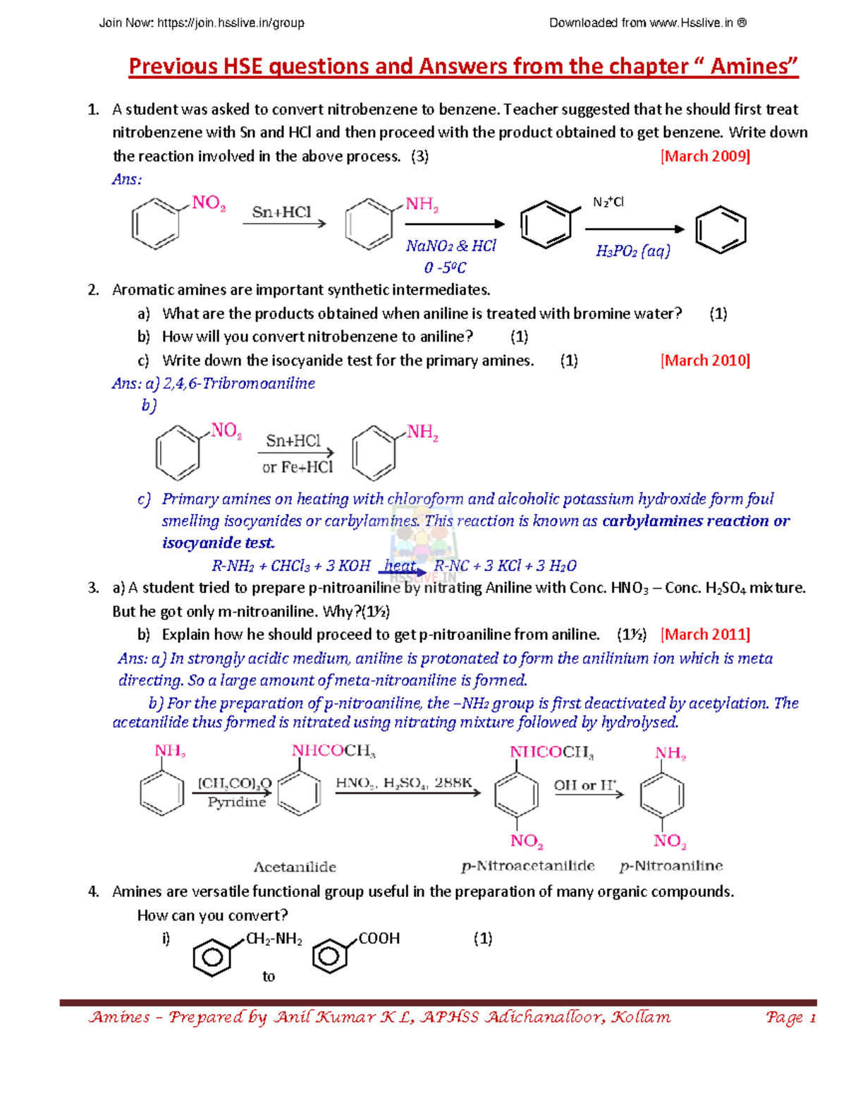 Chemistry Amines Previous Hse Questions And Answers From The Chapter