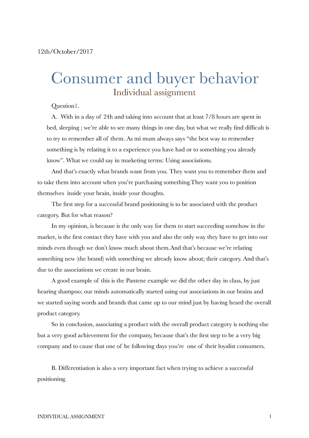 consumer buying behavior essay