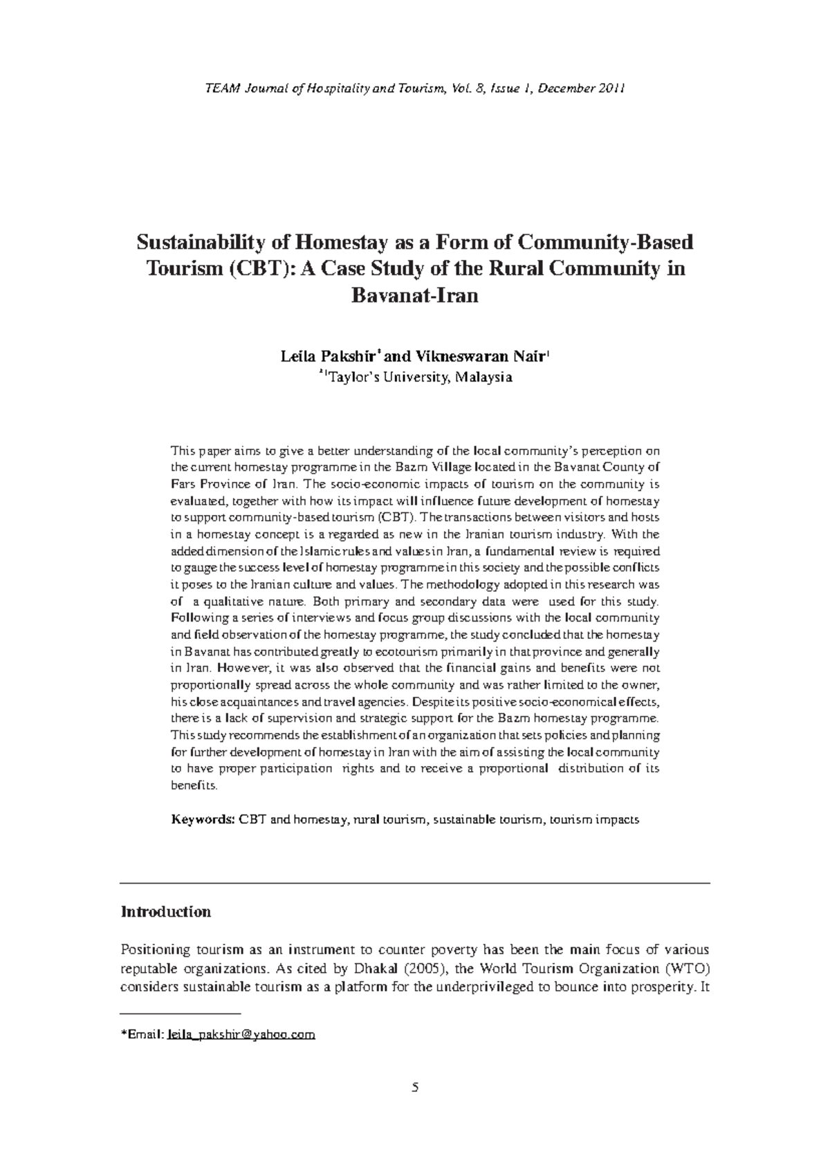 Sustainability of Homestay as a Form of - The socio-economic impacts of ...