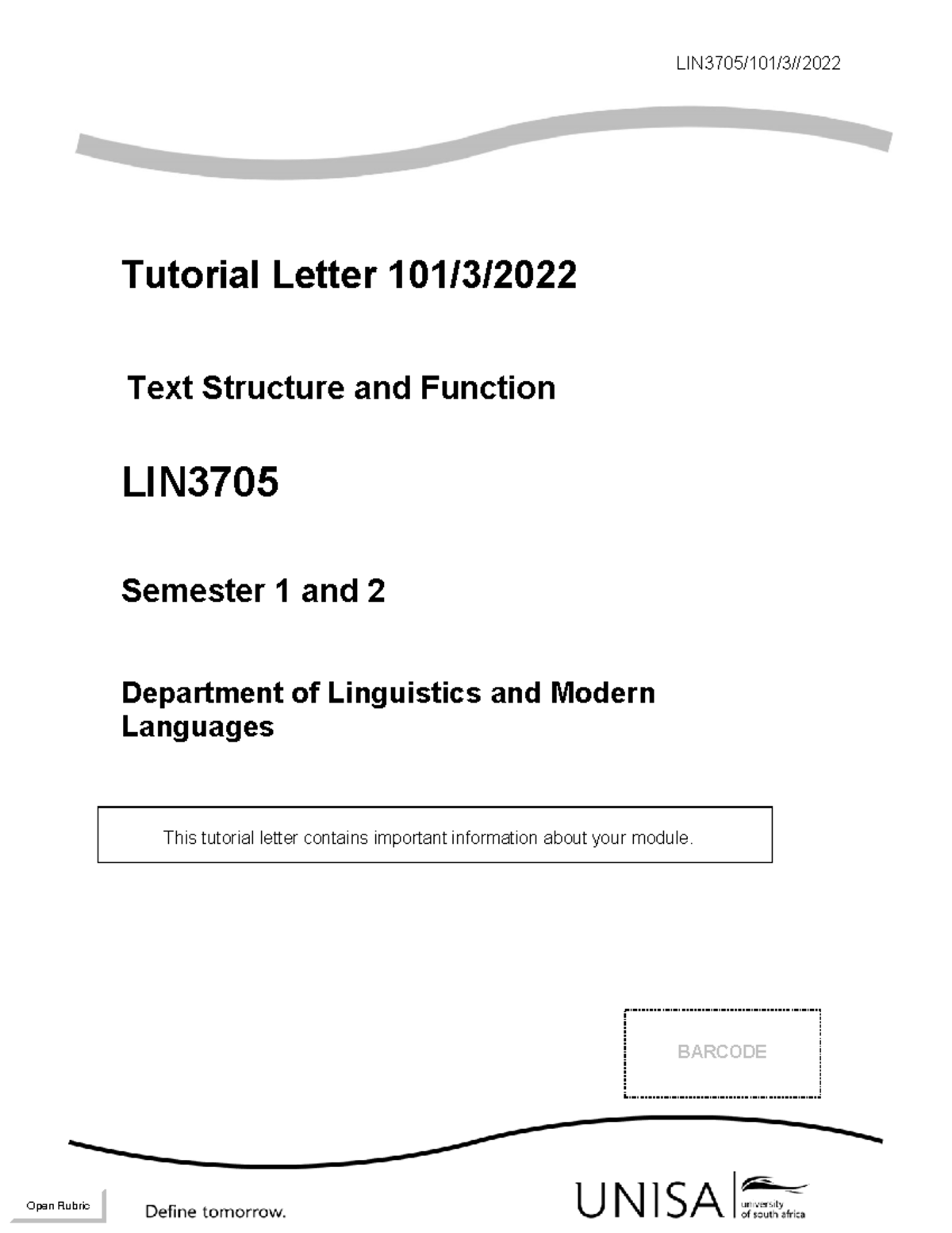 101 2022 3 B - Tutorial Letter - LIN3705/101/3// Tutorial Letter 101/3 ...