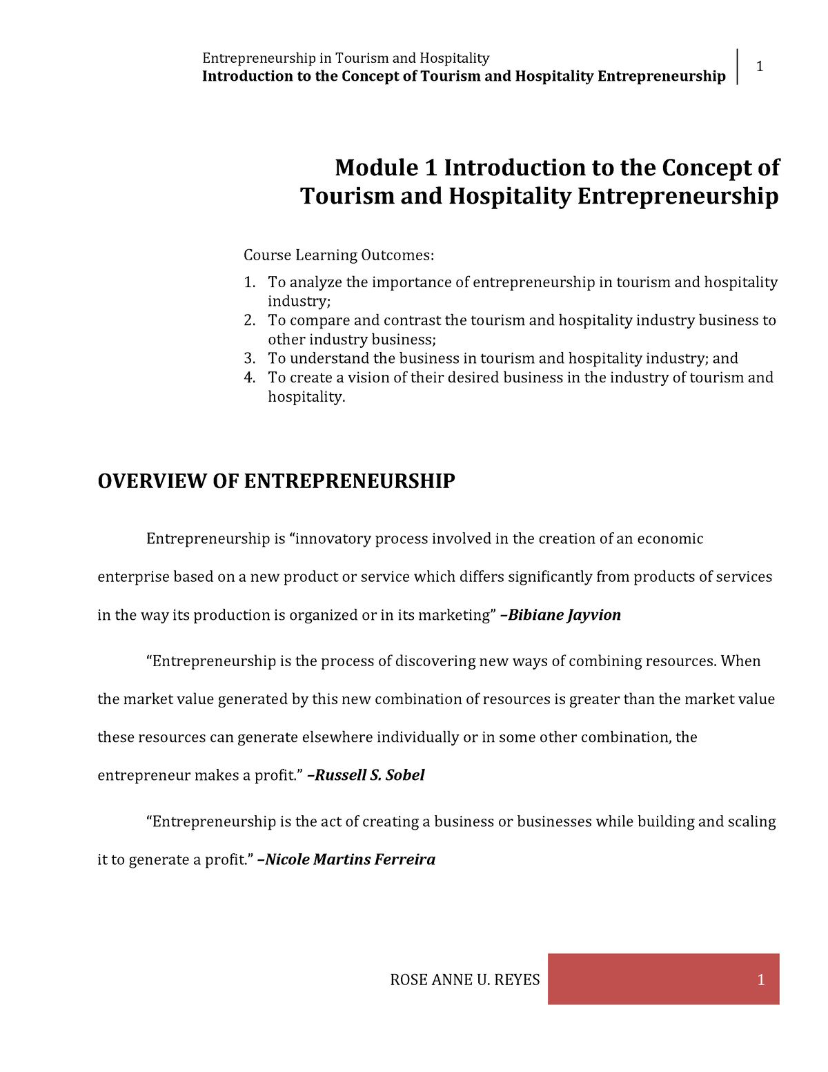 W2 Module 1- Introduction To The Concept Of Tourism And Hospitality ...