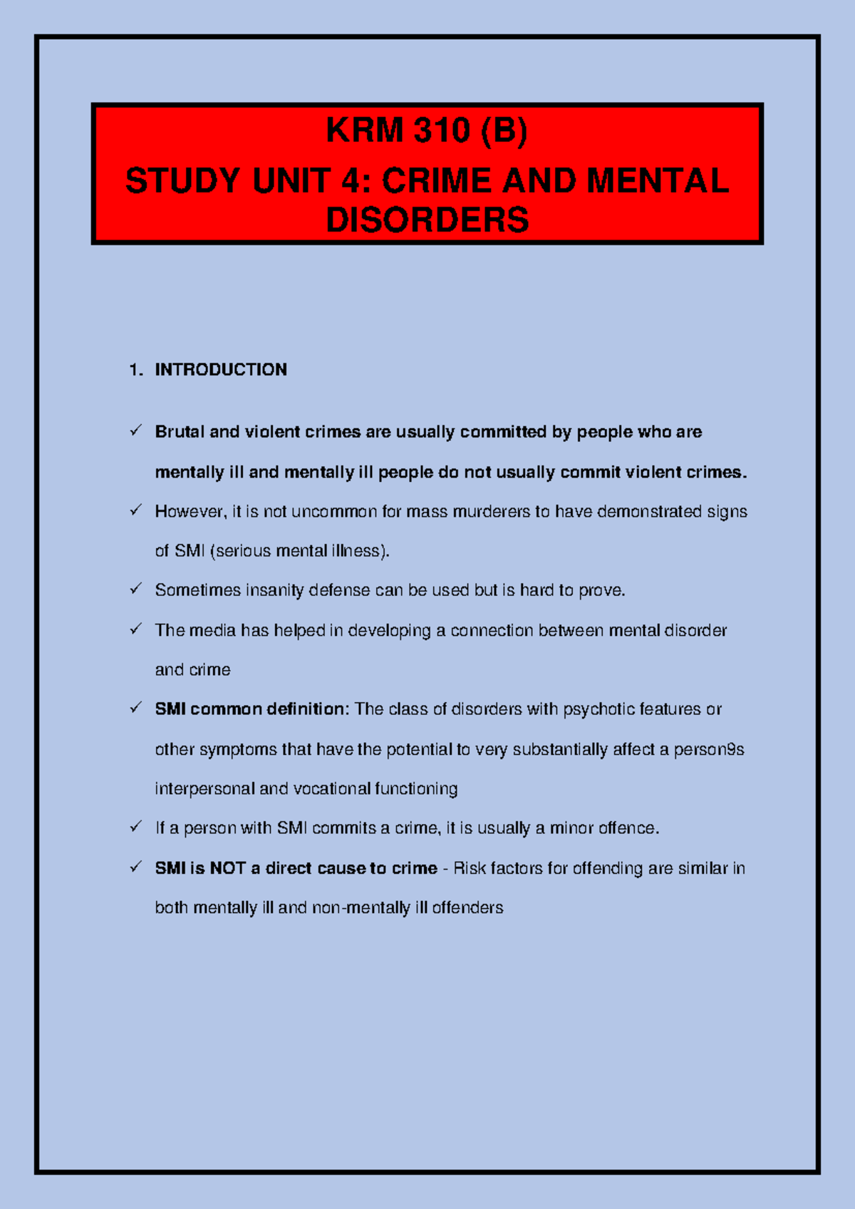 KRM 310 (B) SU 4 - Criminal Theory - KRM 310 (B) STUDY UNIT 4: CRIME ...