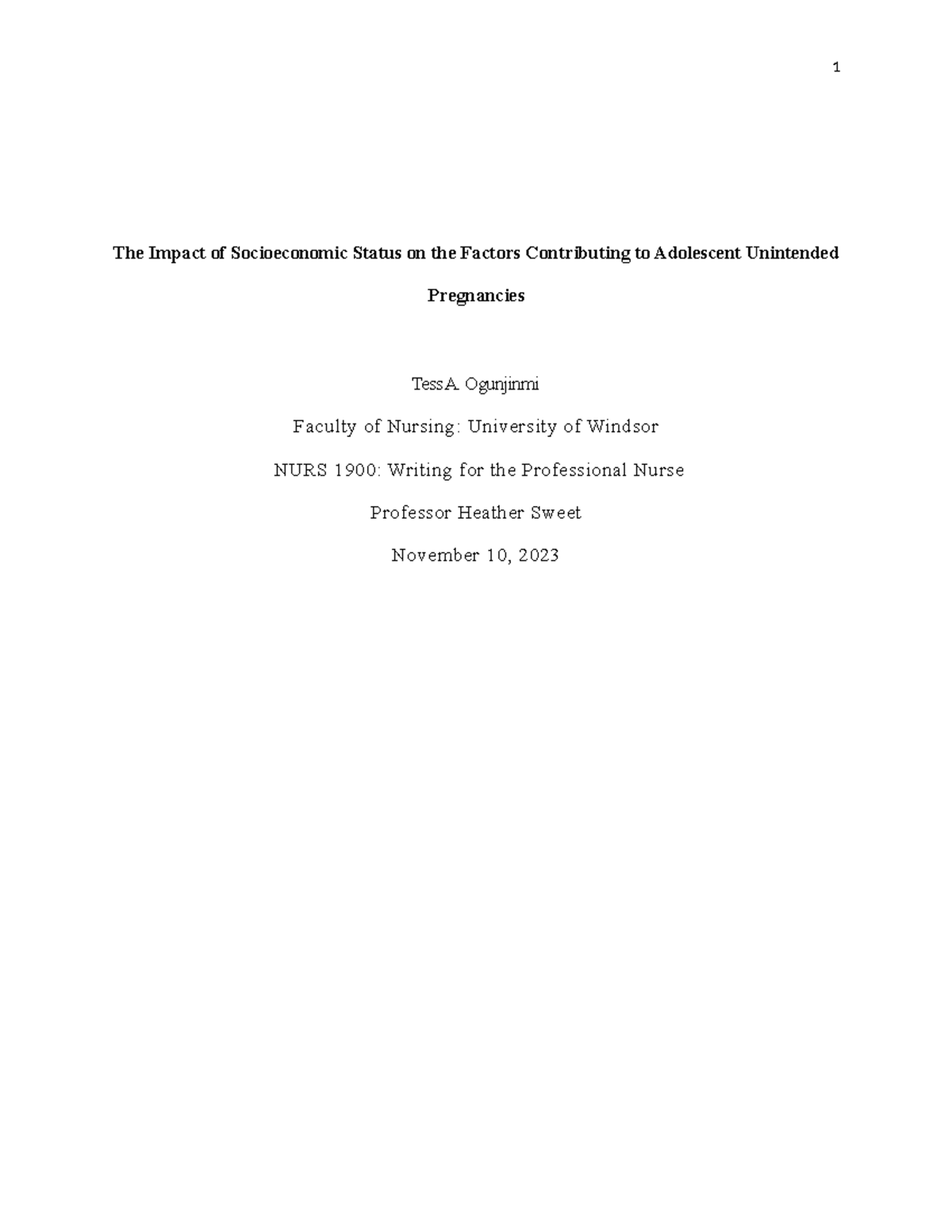 Scholarly Paper The Impact of Socioeconomic Status on the Factors