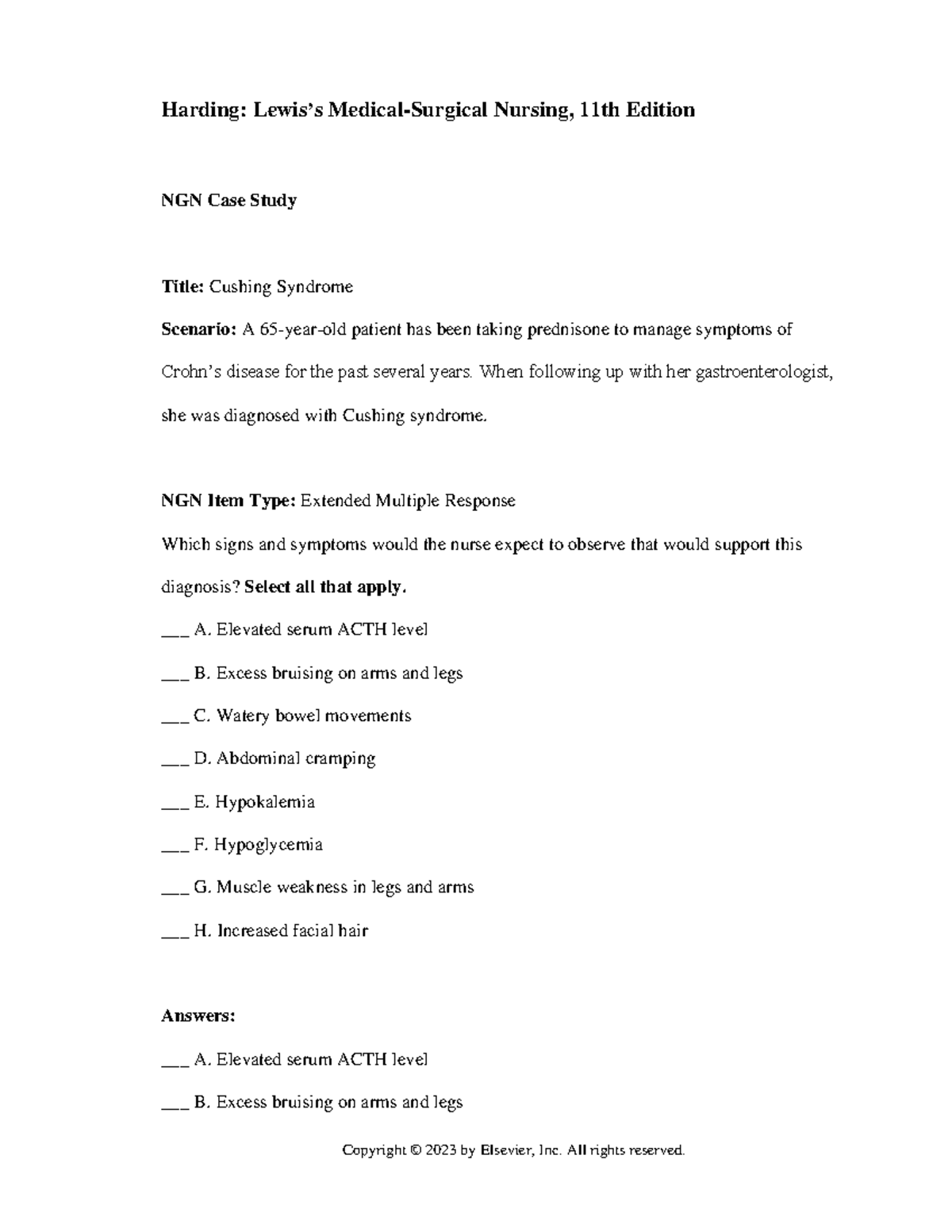 Cushing Syndrome Case Study Answer Key Copyright © 2023 by Elsevier
