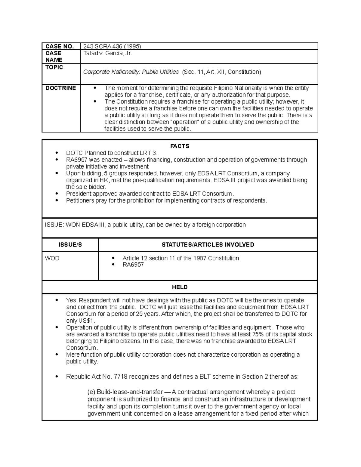 [23] Tatad v. Garcia - Case digest - CASE NO. 243 SCRA 436 (1995) CASE ...