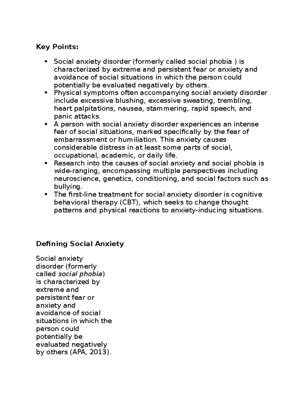 Understanding Social Anxiety Disorder - Studocu