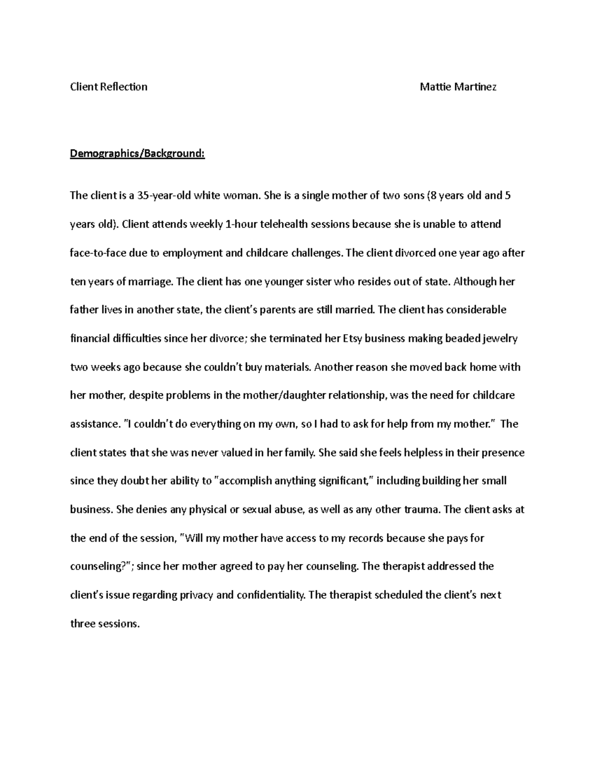 Client Reflection west Client Reflection Mattie Martinez