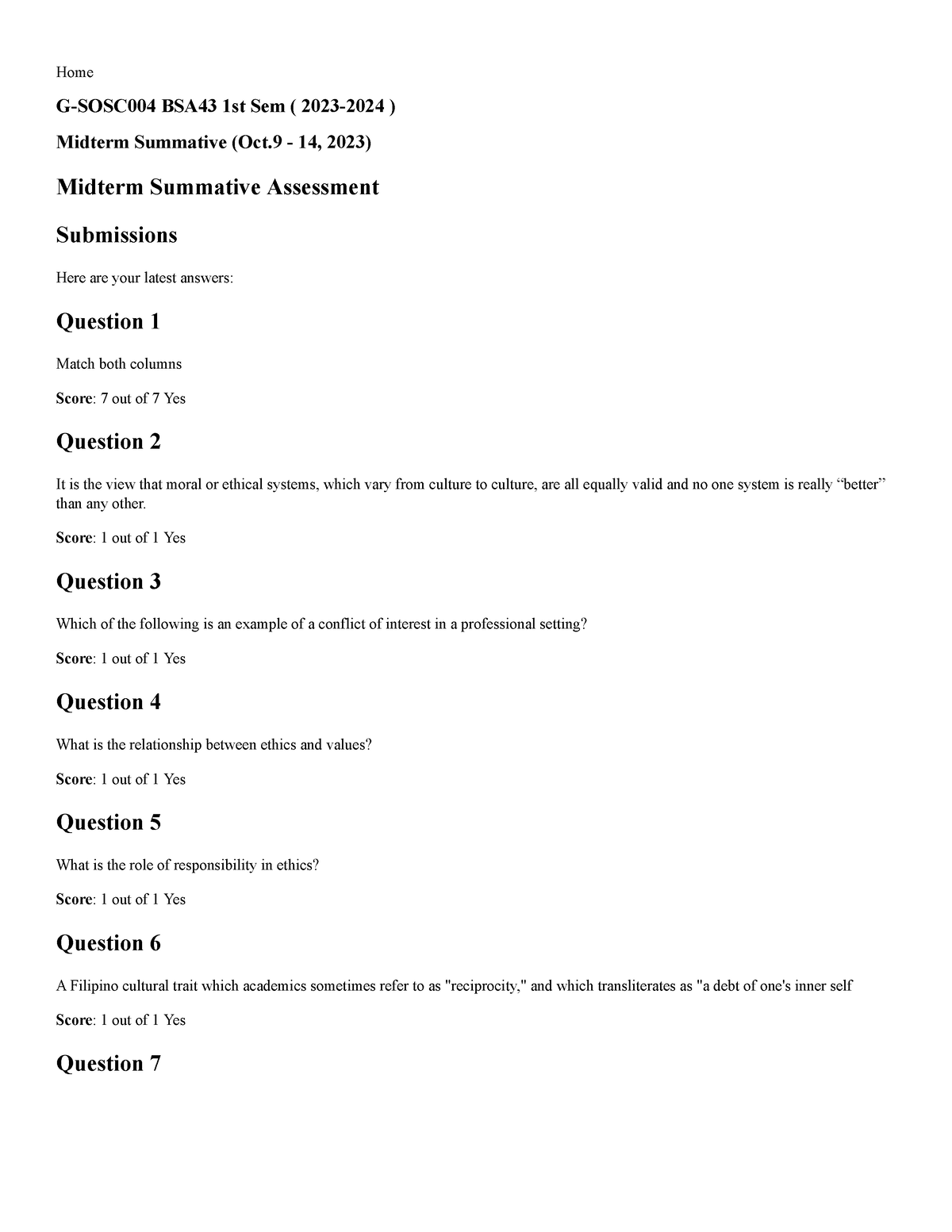 Midterm Summative Assessment - Home G-SOSC004 BSA43 1st Sem ( 2023-2024 ...