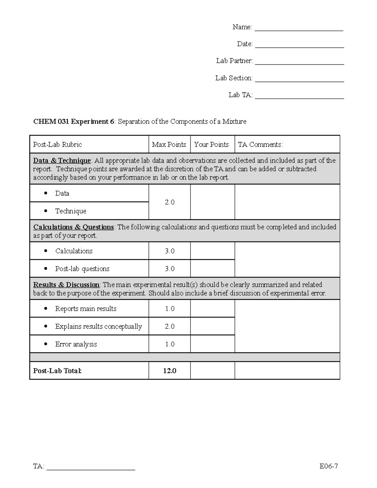 Determination of a chemical formula lab - Name ...